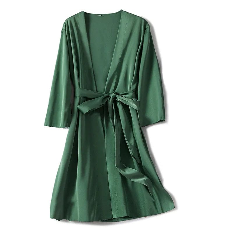 Showlu Women's silky satin short kimono bathrobe, perfect for bridal wedding nightwear and elegant sleepwear.