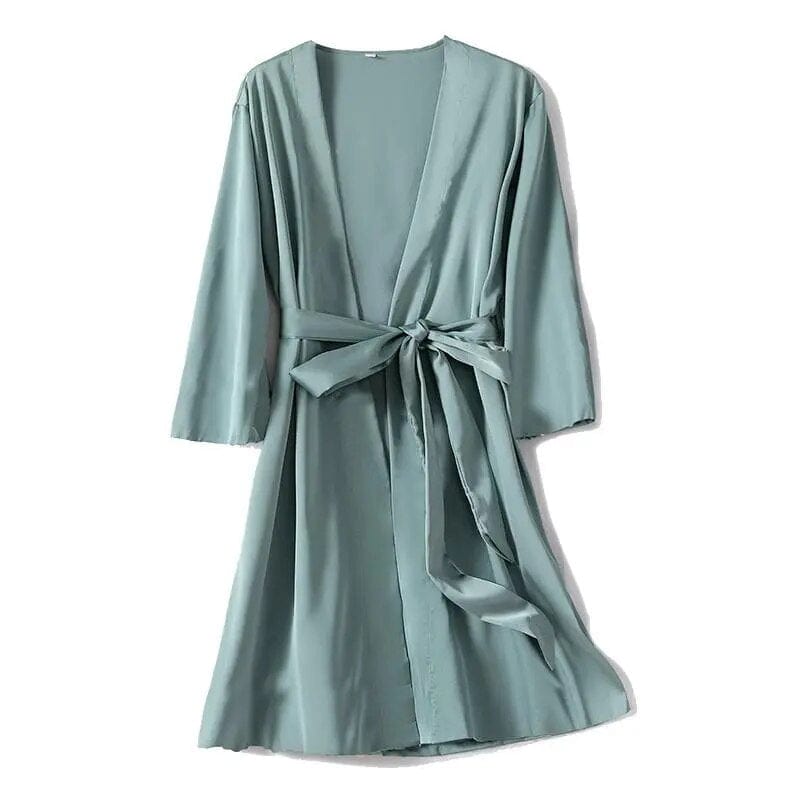 Showlu Women's silky satin short kimono bathrobe, ideal for bridal wedding, featuring elegant, smooth, and luxurious nightwear.