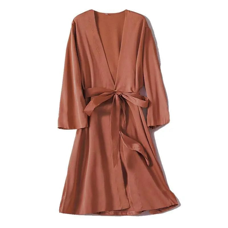 Showlu Women's silky satin kimono bathrobe, short bridal wedding robe with elegant design and smooth, luxurious fabric.