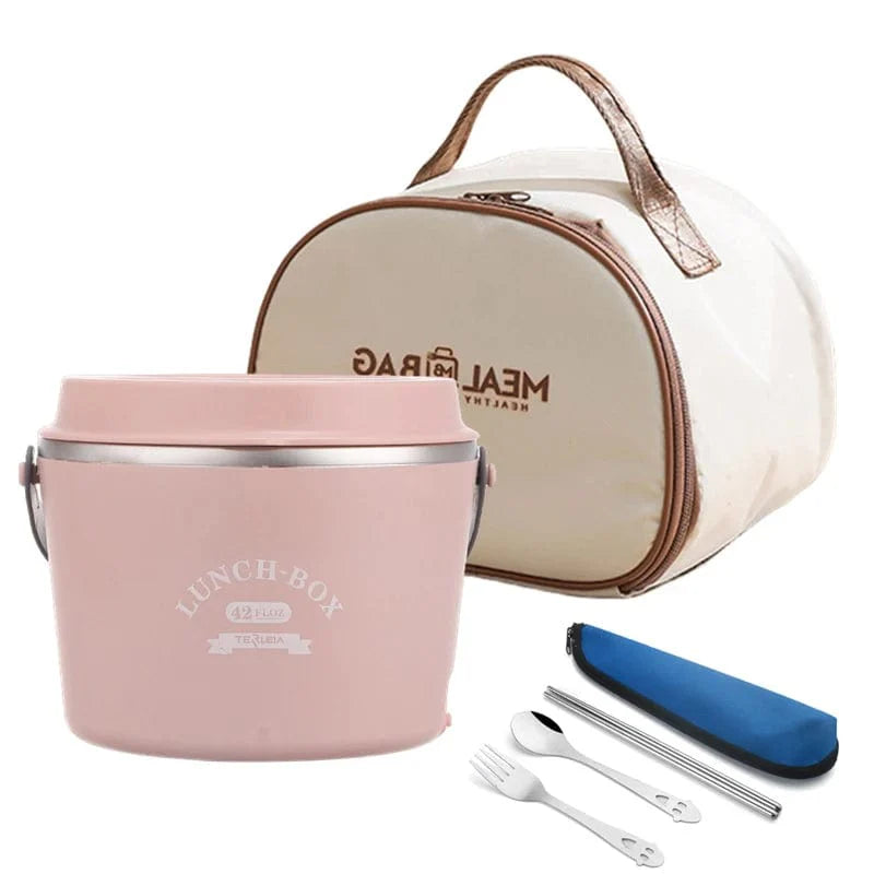 Stainless steel WarmUp electric heating lunch box with 1.2L capacity, suitable for school, office, car, and picnics.