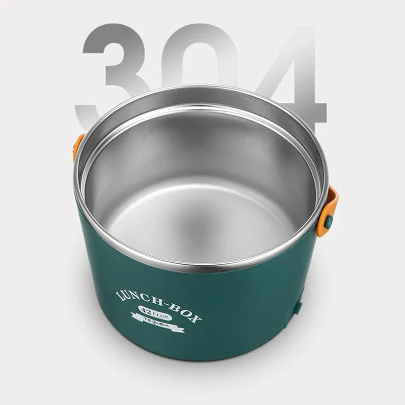 Stainless steel WarmUp electric heating lunch box with 1.2L capacity, ideal for school, office, and outdoor meals.