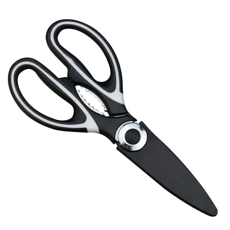 Showlu stainless steel kitchen scissors for heavy-duty bone, poultry, fish, and kitchen tasks with bottle opener and walnut cracker.
