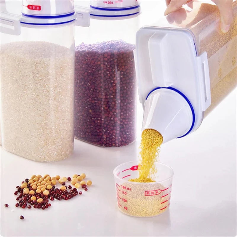 Transparent MEXQCH rice bucket by Showlu Fashion Store, 2kg sealed cereal storage box with measuring cup and insect-proof design.