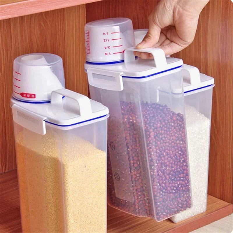 Showlu Fashion Store MEXQCH 2KG sealed rice bucket with measuring cup, transparent insect-proof cereal storage box for kitchen use