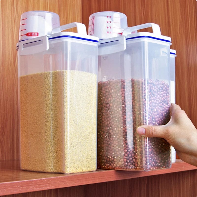 Showlu Fashion Store MEXQCH 2KG rice storage bucket with measuring cup, transparent, sealed, insect-proof cereal storage box for kitchen