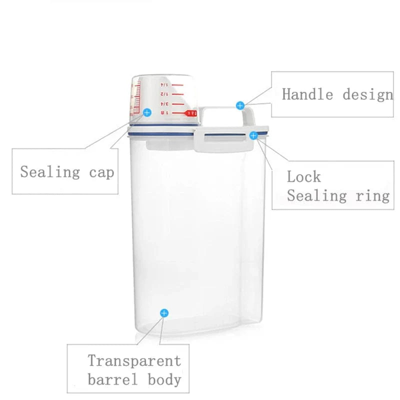 Showlu Fashion Store MEXQCH rice bucket 2kg sealed cereal storage box with measuring cup, transparent, moistureproof, insect-proof.