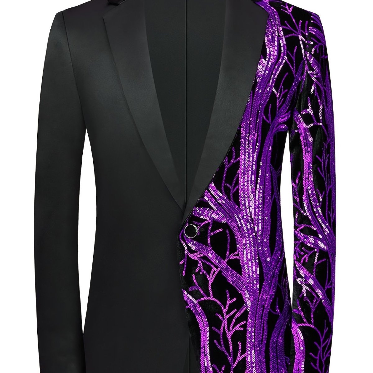 SHOWLU Men's white sequin blazer with striped details, one-button lapel, long sleeves, suitable for semi-formal and banquet events.