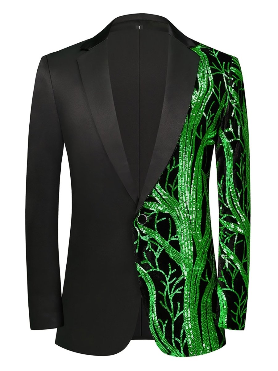 SHOWLU Men's white sequin blazer with striped lapel, one-button closure, long sleeves, ideal for semi-formal and festive occasions.