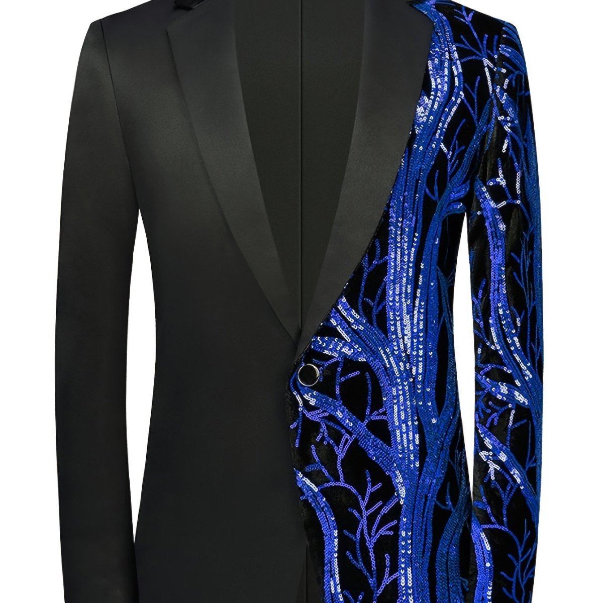 SHOWLU Men's white sequin blazer with striped lapel, one-button closure, long sleeves, ideal for semi-formal and festive occasions