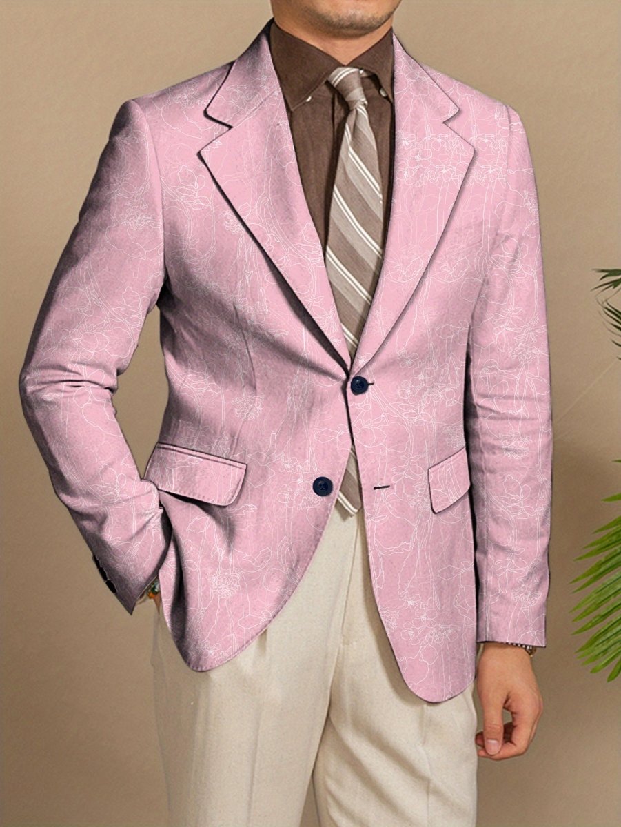 Men's purple floral print blazer by SHOWLU FASHION STORE, slim fit two-button jacket with vibrant design for semi-formal or casual wear.