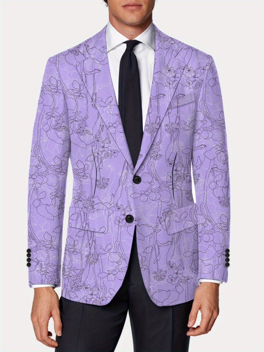 Men's purple floral print blazer by SHOWLU FASHION STORE, slim fit, two-button jacket with vibrant design for semi-formal or casual wear.