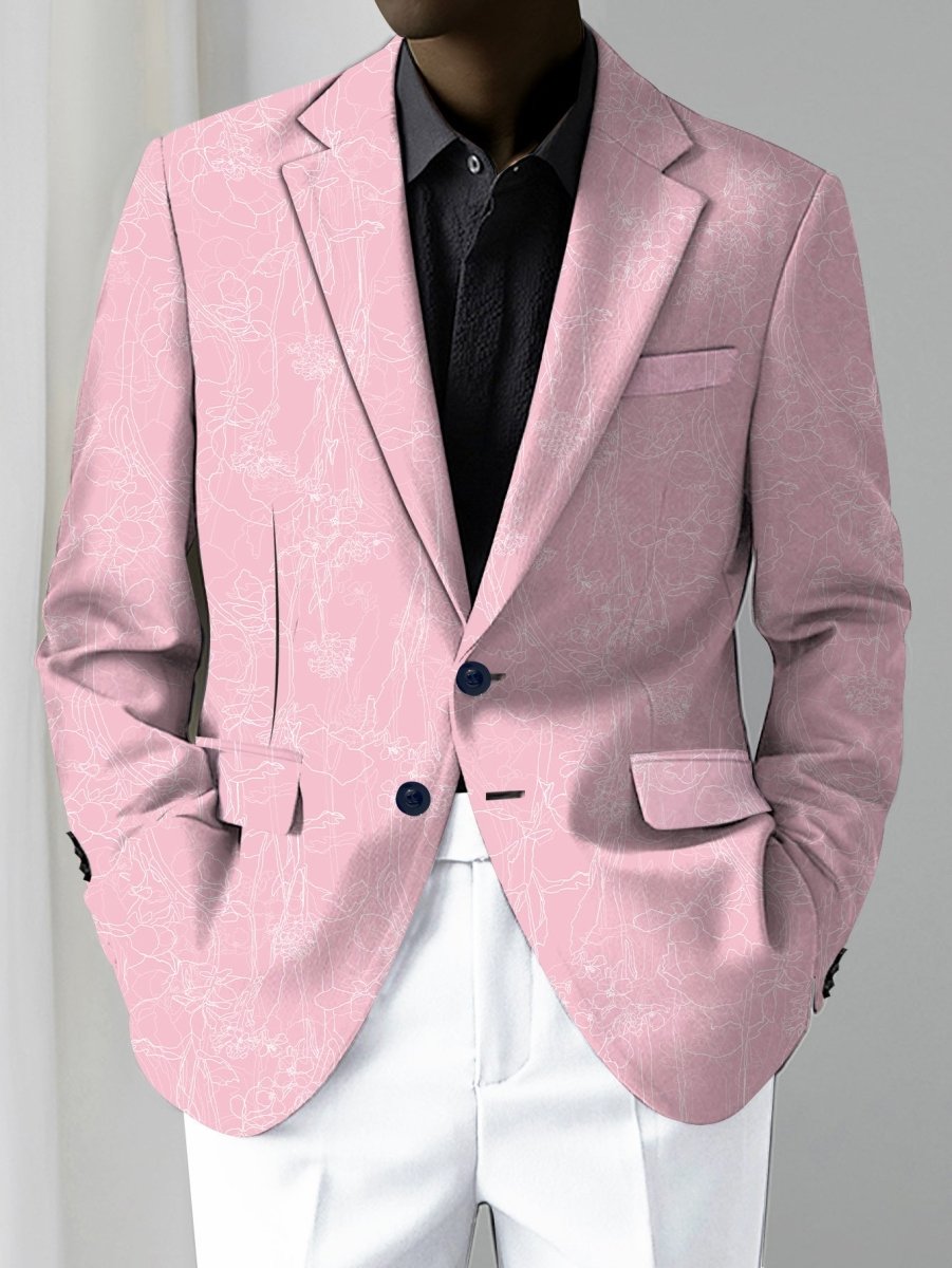 SHOWLU Men's purple floral print blazer with slim fit, two buttons, stylish design, perfect for casual or semi-formal occasions.