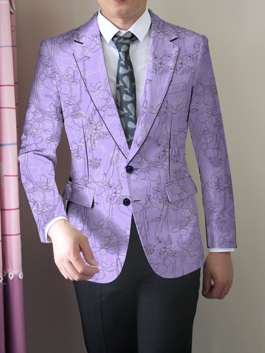Men's purple floral print blazer by SHOWLU FASHION STORE, slim fit, two-button jacket with vibrant design for semi-formal or casual wear.