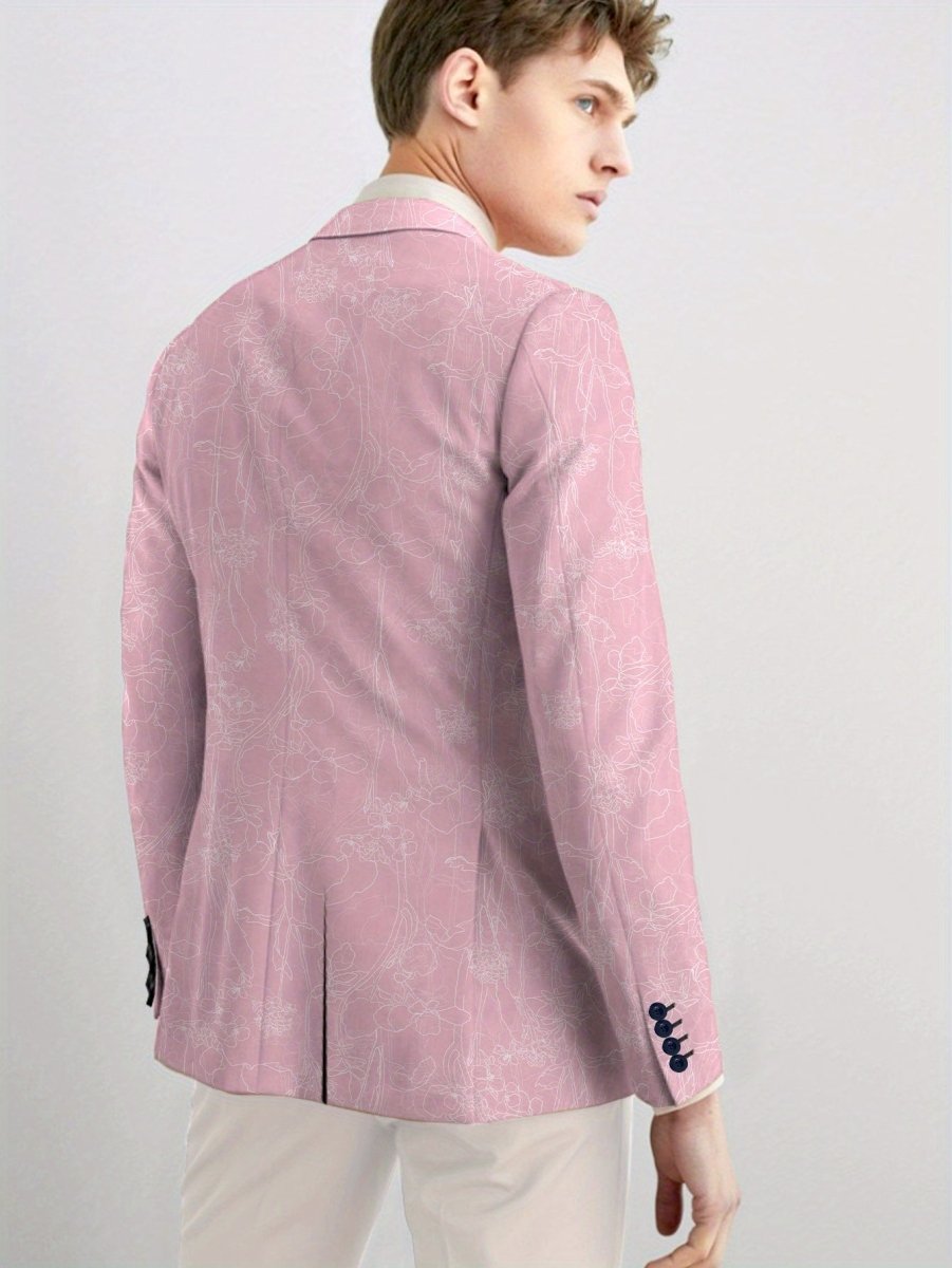 SHOWLU Men's purple floral print blazer, slim fit two-button jacket with vibrant design, ideal for semi-formal or casual occasions.