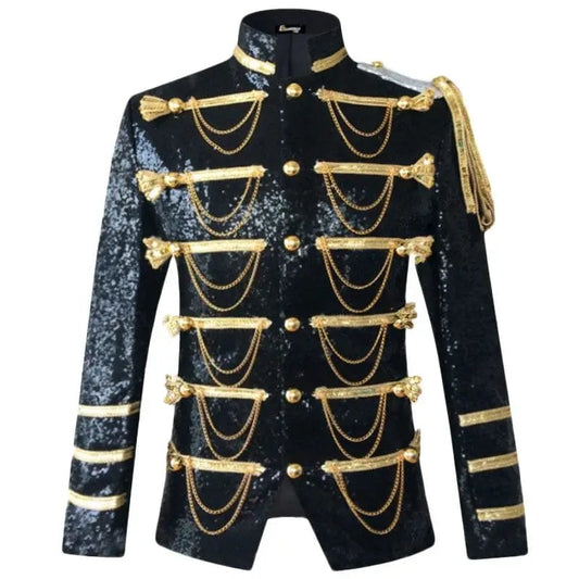 Sequin Embellished Blazer Jacket Men Stage Party Mens Suit Jacket Military Dress Tuxedo Men Blazer Singer Show DJ Costume Homme - SHOWLU FASHION STORE
