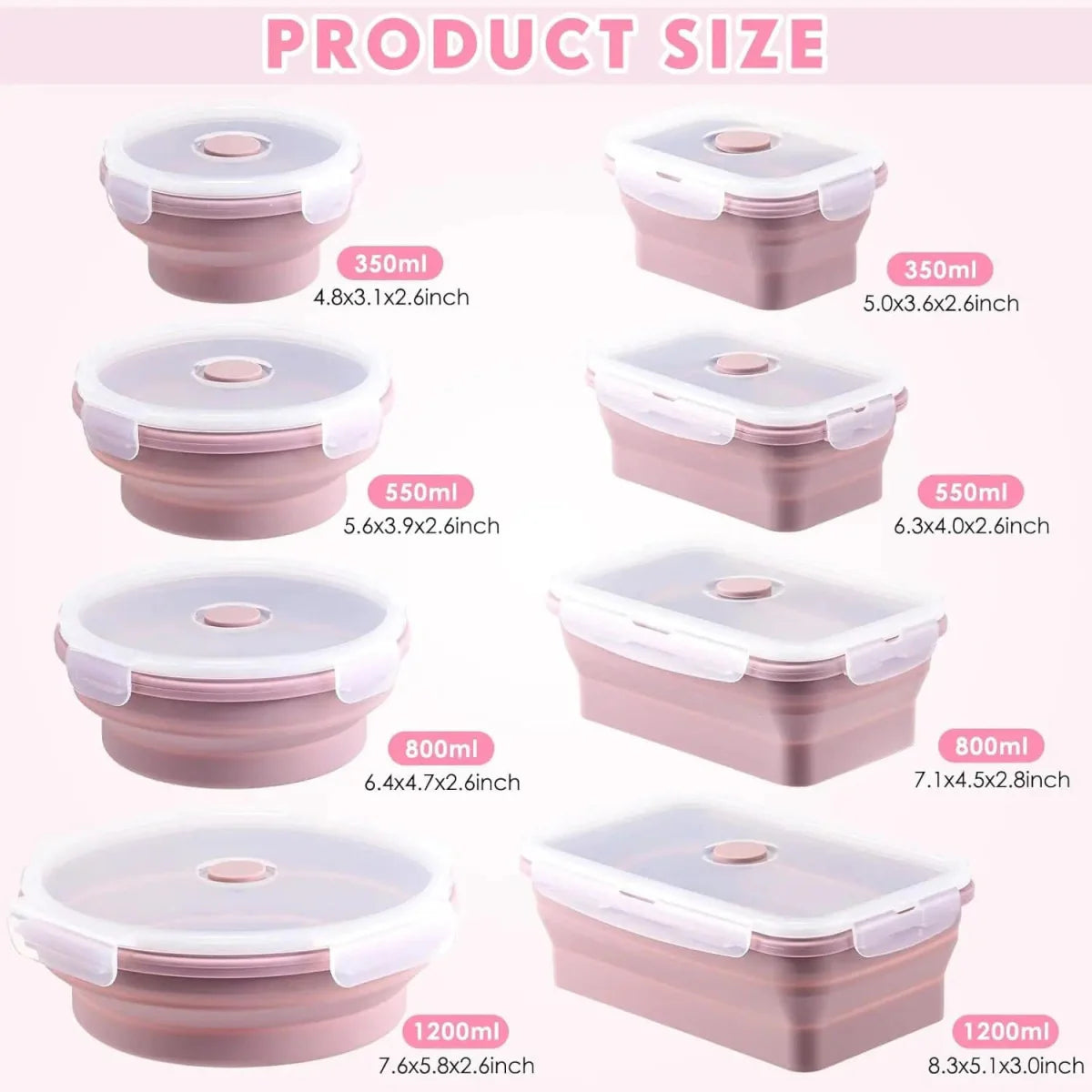 Set of 4 collapsible silicone food storage containers with lids, reusable and foldable for lunch or kitchen storage.