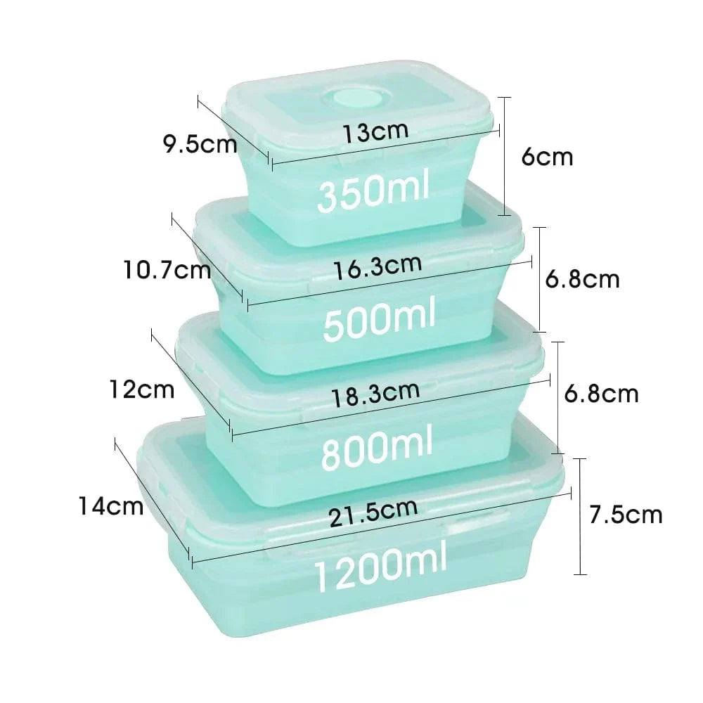 Set of four SHOWLU Fashion Store collapsible silicone food storage containers with lids, reusable and foldable for easy storage.