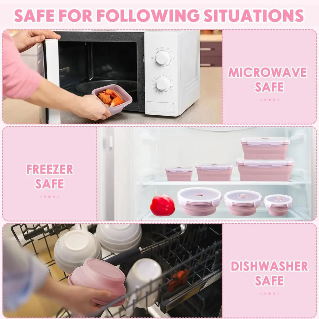Set of 4 SHOWLU Fashion Store collapsible silicone food storage containers with lids, reusable and foldable for convenient storage.