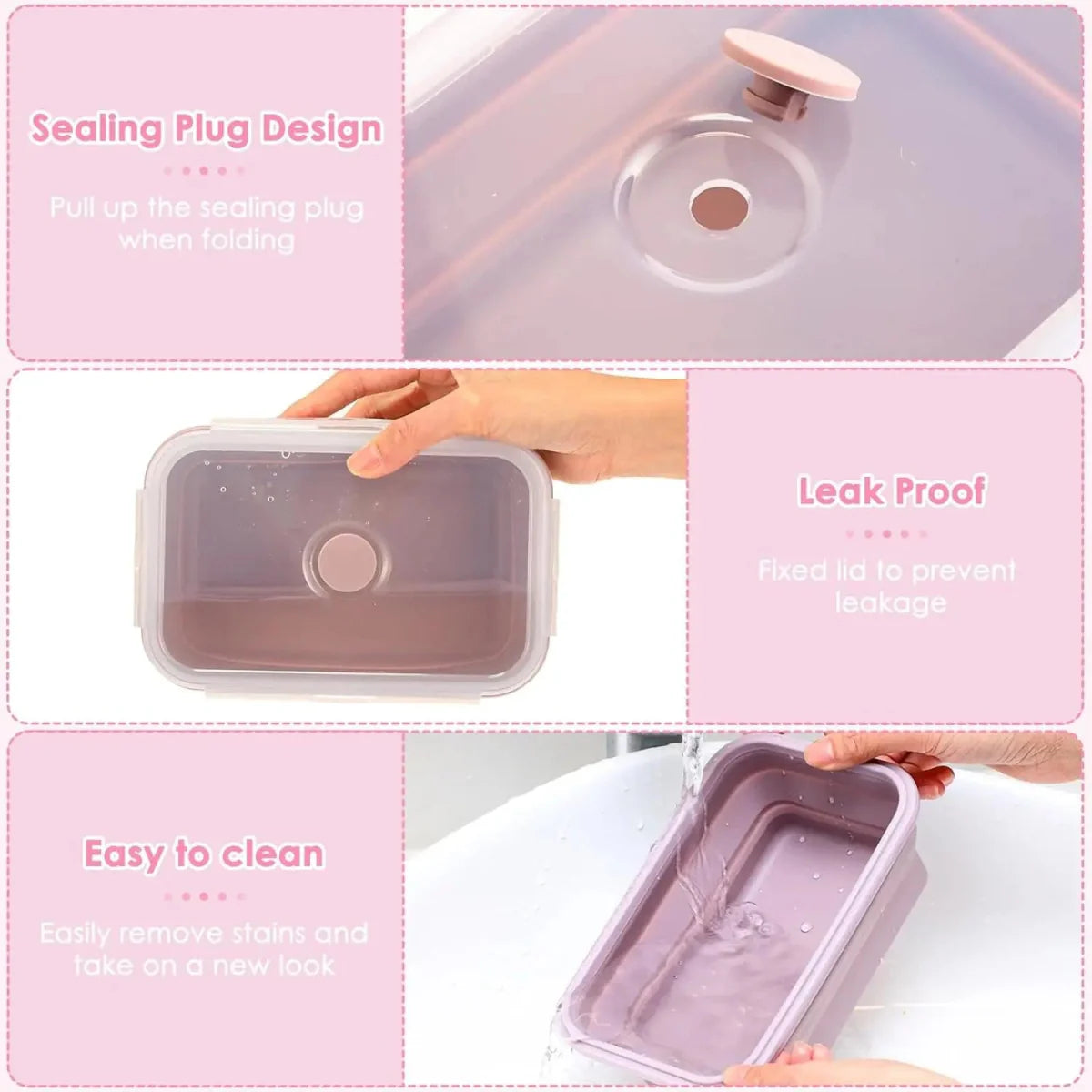 Set of 4 collapsible silicone food storage containers with lids, reusable and foldable for convenient kitchen organization.