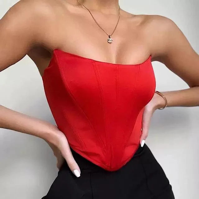 Showlu Fashion women's backless strapless tube top, slim fit with midriff-baring design, perfect for stylish summer wear.