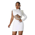 SHOWLU FASHION STORE women's pearl string mini dress, slim fit, full-sleeve elegant party clubwear for women, perfect for night events.