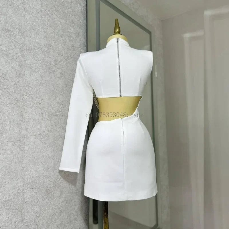 SHOWLU FASHION STORE women's pearl string mini dress, slim fit, full-sleeve elegant party and clubwear for women.