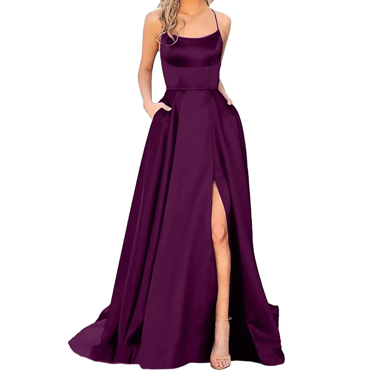 Sexy Deep Blue Prom Dresses Women's Long Dresses Sexy Criss - cross Satin Spaghetti Party Prom Dress Tie Formal Dresses for Women - SHOWLU FASHION STORE