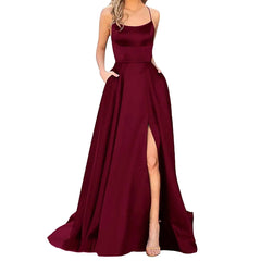 Sexy Deep Blue Prom Dresses Women's Long Dresses Sexy Criss - cross Satin Spaghetti Party Prom Dress Tie Formal Dresses for Women - SHOWLU FASHION STORE