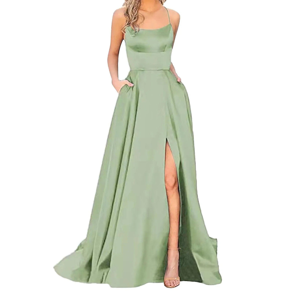 Sexy Deep Blue Prom Dresses Women's Long Dresses Sexy Criss - cross Satin Spaghetti Party Prom Dress Tie Formal Dresses for Women - SHOWLU FASHION STORE