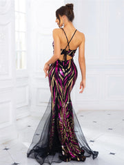 Sexy Luxury V Neck Prom Gown Lace Up Sleeveless Multi Color A Line Mesh Evening Party Maxi Dress - SHOWLU FASHION STORE