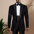 Slim fit men's sequin tuxedo by SHOWLU FASHION STORE, featuring a shiny blazer with notch lapel and matching pants for formal events.