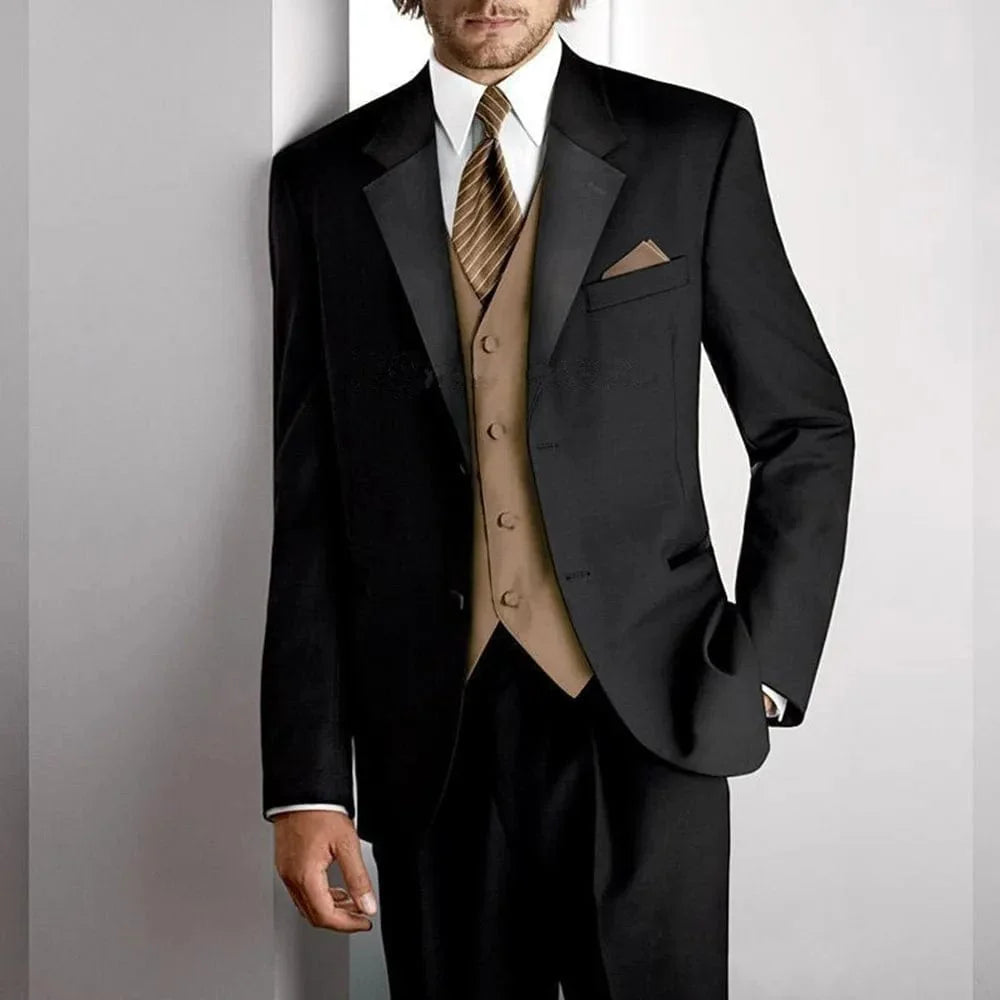 Shiny grey embroidered men's 3-piece slim fit wedding suit with jacket, vest, and pants, perfect for grooms and groomsmen.