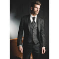 Shiny grey embroidered men's 3-piece slim fit wedding suit with jacket, pants, and vest, suitable for grooms and groomsmen.