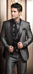 Shiny Grey Men Suits With Embroidery Groomsmen Groom Tuxedos Wedding Best Blazer Sets 3 Pieces (Jacket+Pants+Vest) Costume Homme - SHOWLU FASHION STORE