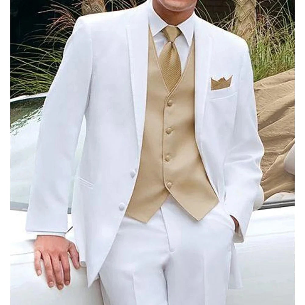 Shiny grey embroidered men's 3-piece slim fit wedding suit with blazer, vest, and pants, suitable for grooms and groomsmen.