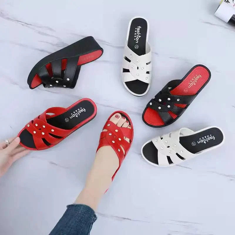 Showlu Fashion Women's Chamliforve wedge heel slippers with thick sole and non-slip design, perfect for summer home wear.