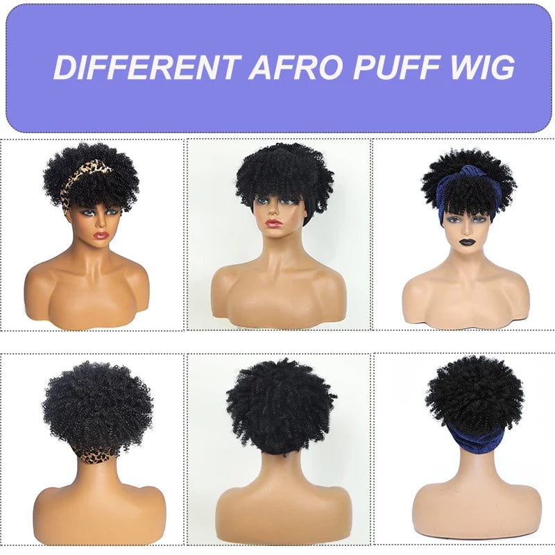 Short Afro Curly Headband Wig Kinky Curly Wig with Turban Ombre Synthetic Head Wrap Wigs for Women Cosplay Hair High Temperature - SHOWLU FASHION STORE