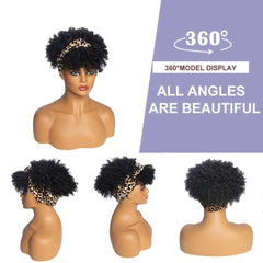 Short Afro Curly Headband Wig Kinky Curly Wig with Turban Ombre Synthetic Head Wrap Wigs for Women Cosplay Hair High Temperature - SHOWLU FASHION STORE