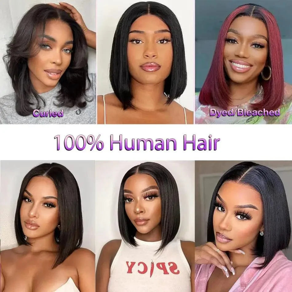 SHOWLU FASHION short straight bob wig with 4x4 HD lace, glueless human hair closure, natural and stylish for versatile looks.