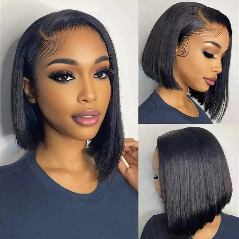 SHOWLU FASHION short straight bob wig with 4x4 HD lace, glueless human hair lace front wig, natural and sleek hairstyle