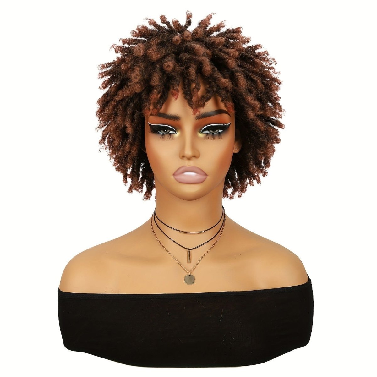 SHOWLU FASHION short dreadlock wig with 6-inch Afro curly faux locs in natural black and ombre synthetic hair for women.