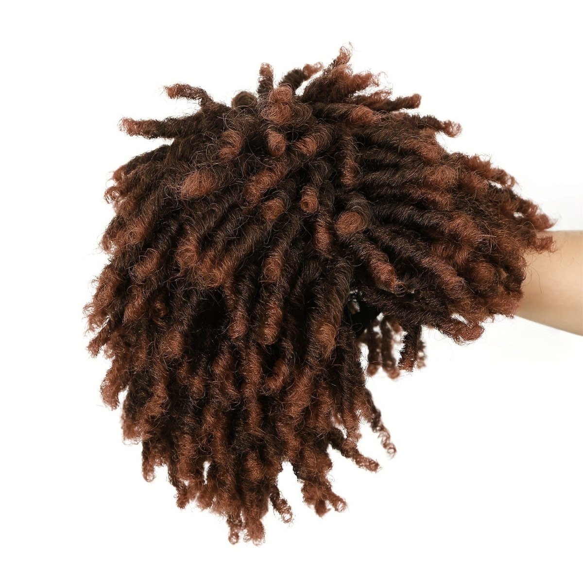 SHOWLU FASHION short dreadlock wig with 6-inch afro curly faux locs in natural black, showcasing textured synthetic hair.