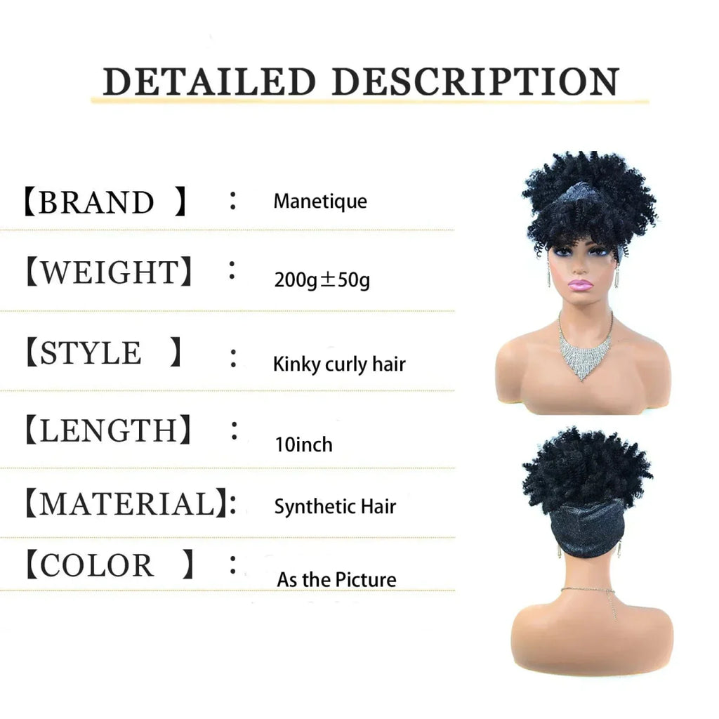 SHOWLU FASHION SHORT AFRO KINKY CURLY HEADBAND WIG for women, synthetic turban wrap with natural-looking kinky curly afro puff style.