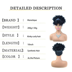 Short Kinky Curly Headband Wigs Afro Puff Curly Headband Wig For Women Natural Synthetic Turban Wrap Wig Cosplay Daily Use - SHOWLU FASHION STORE