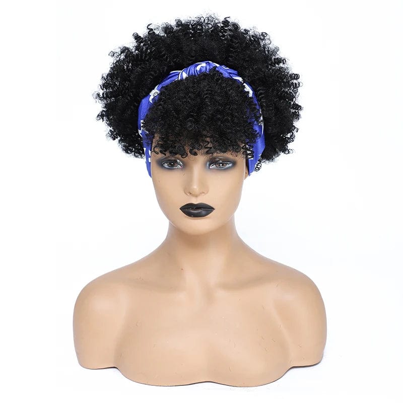 Short afro kinky curly headband wig by SHOWLU FASHION STORE, synthetic turban wrap with natural-looking curly texture for women.
