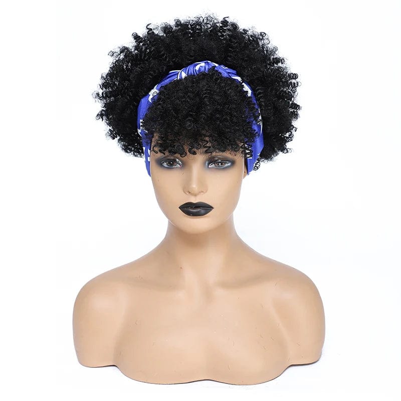 Short Kinky Curly Headband Wigs Afro Puff Curly Headband Wig For Women Natural Synthetic Turban Wrap Wig Cosplay Daily Use - SHOWLU FASHION STORE