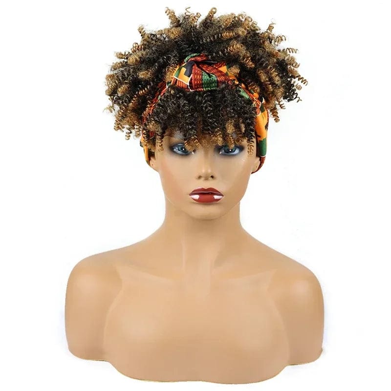 Manetique short afro kinky curly headband wig by SHOWLU FASHION STORE, synthetic turban wrap with natural-looking curly puff for women.