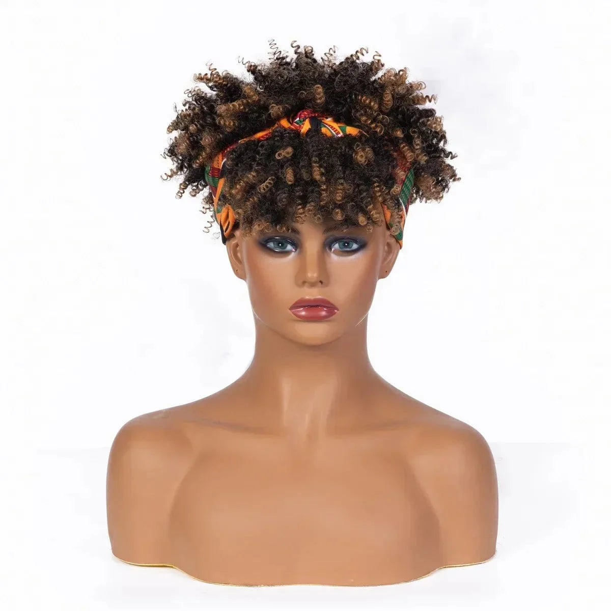 SHOWLU FASHION STORE short afro kinky curly headband wig with synthetic turban wrap, natural texture, ideal for daily wear or cosplay.