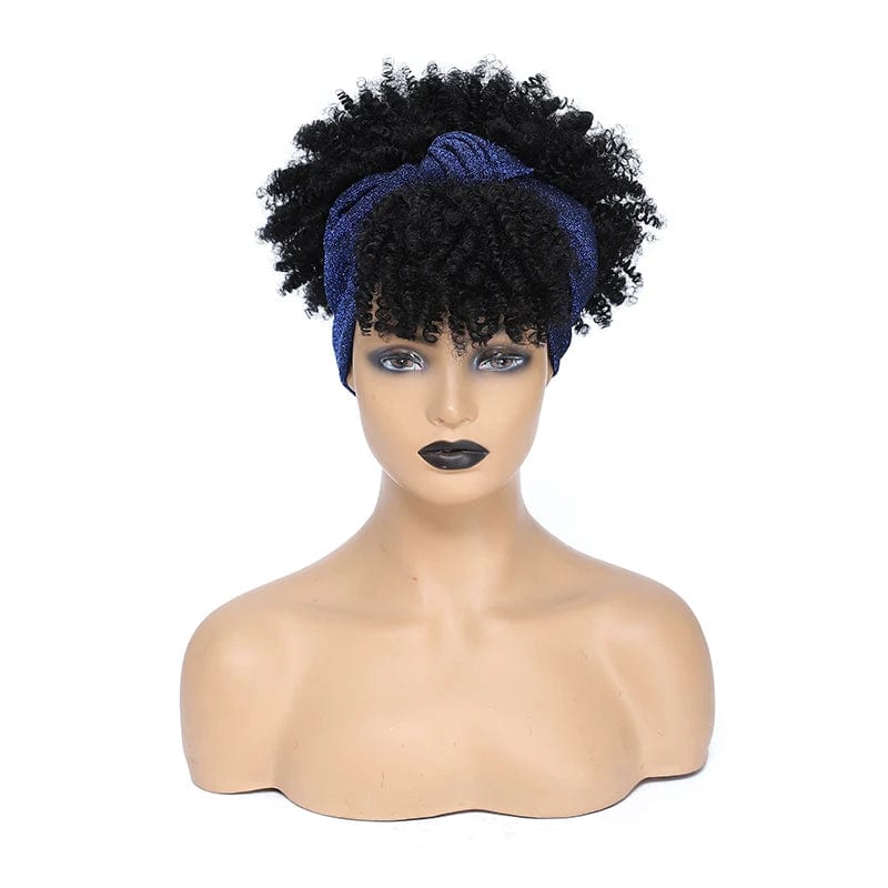 Short afro kinky curly headband wig by SHOWLU FASHION STORE, synthetic turban wrap with natural texture for women.