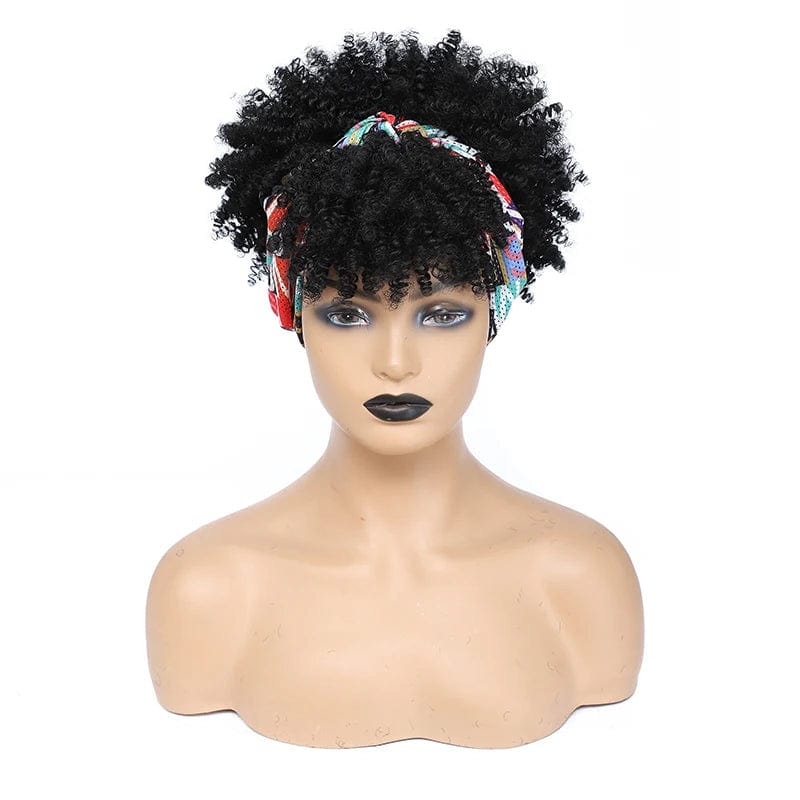 Short afro kinky curly headband wig by SHOWLU FASHION STORE, synthetic turban wrap with natural-looking curly hair for daily wear or cosplay.